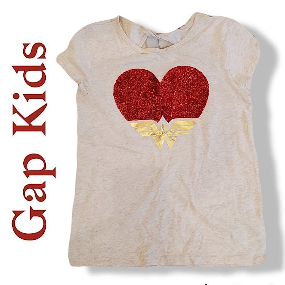 Gap Kids Wonder Woman Sequin Flip Graphic Tee Girls L/10 Oatmeal